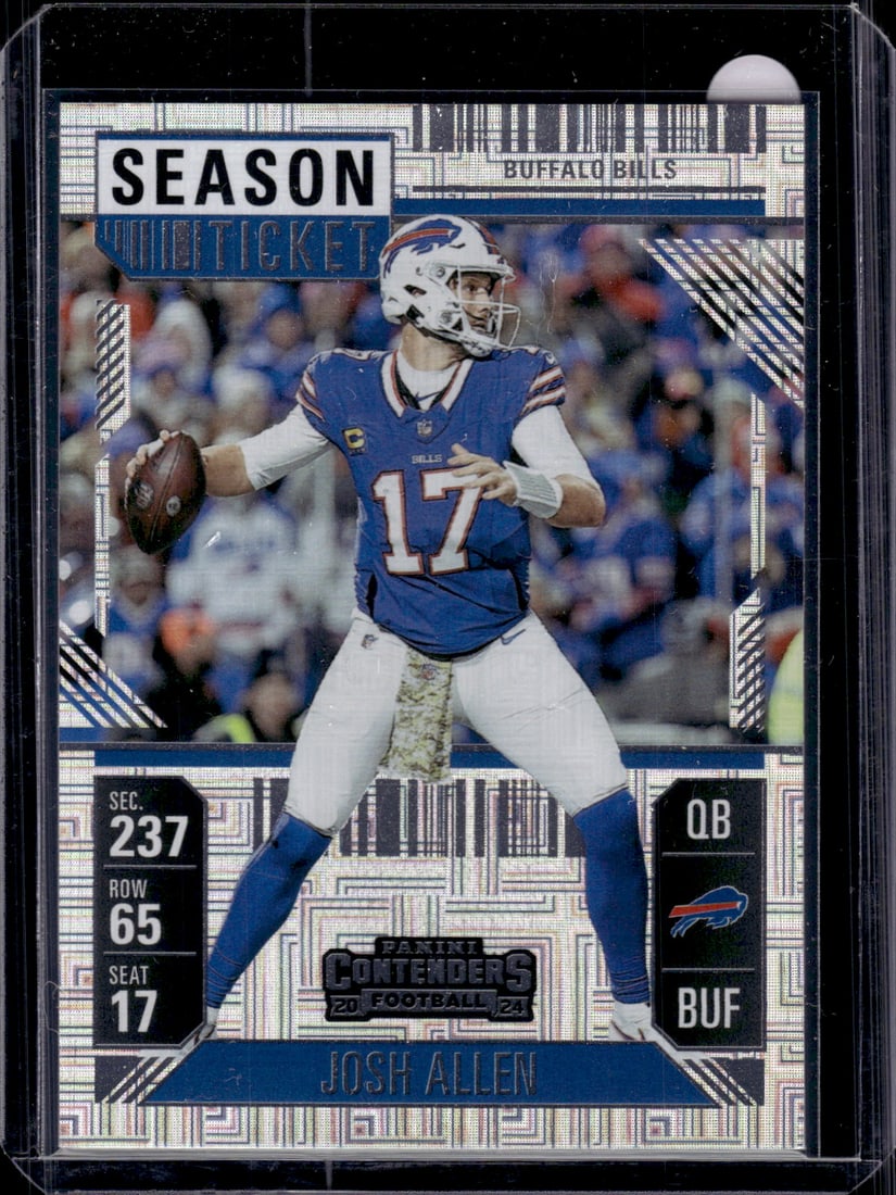 Josh Allen Season Ticket Hobby 2024 Panini Contenders #11 Buffalo Bills: Panini Select, Prizm, Mosaic, Contenders, Zenith, Phoenix, Illusions, Absolute, Rookie NFL Sports Trading Cards, SP, SSP, Cards, Football Cards for Sale Near Me, Superbowl & Hall of Fame Player Cards,