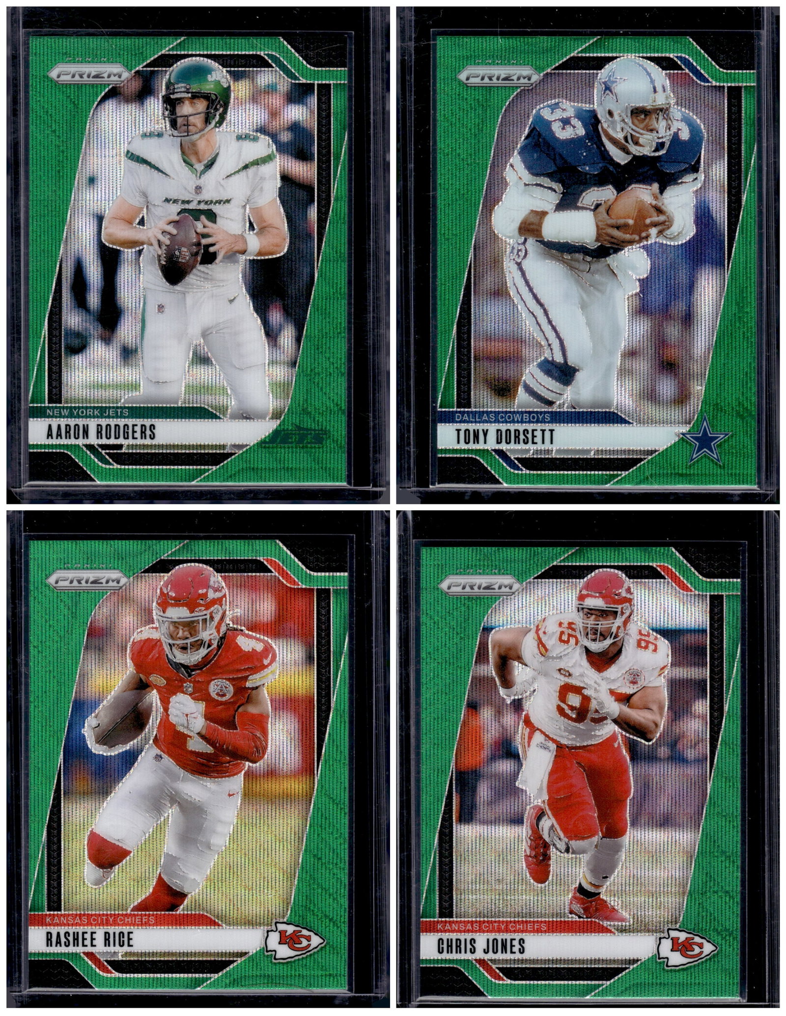 Lot of 4 2024 Prizm NFL Green Wave Prizms. Rodgers, Dorsett, Rice, Jones: Panini Select, Prizm, Mosaic, Contenders, Zenith, Phoenix, Illusions, Absolute, Rookie NFL Sports Trading Cards, SP, SSP, Cards, Football Cards for Sale Near Me, Superbowl & Hall of Fame Player Cards,