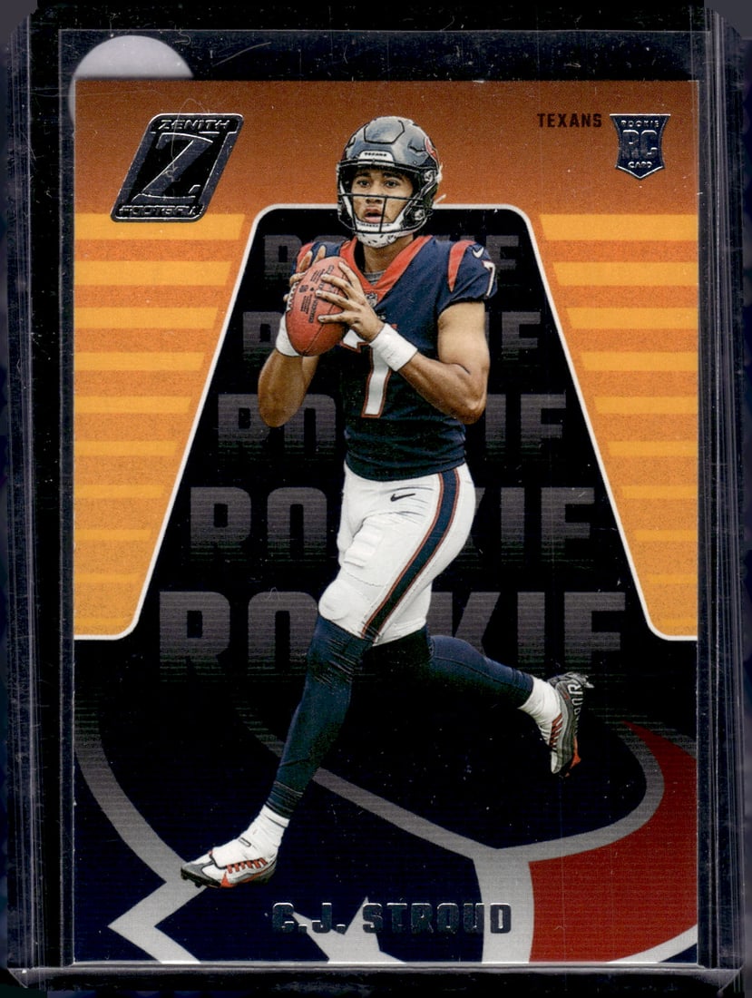 Cj Stroud Rookie Card 2023 Panini Zenith #112 Houston Texans Football Card: Panini Select, Prizm, Mosaic, Contenders, Zenith, Phoenix, Illusions, Absolute, Rookie NFL Sports Trading Cards, SP, SSP, Cards, Football Cards for Sale Near Me, Superbowl & Hall of Fame Player Cards,
