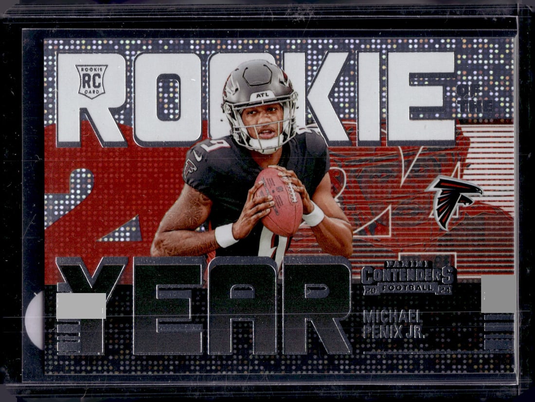 Michael Penix Jr. Rookie of the Year 2024 Contenders #9 Atlanta Falcons Football Card: Panini Select, Prizm, Mosaic, Contenders, Zenith, Phoenix, Illusions, Absolute, Rookie NFL Sports Trading Cards, SP, SSP, Cards, Football Cards for Sale Near Me, Superbowl & Hall of Fame Player Cards,
