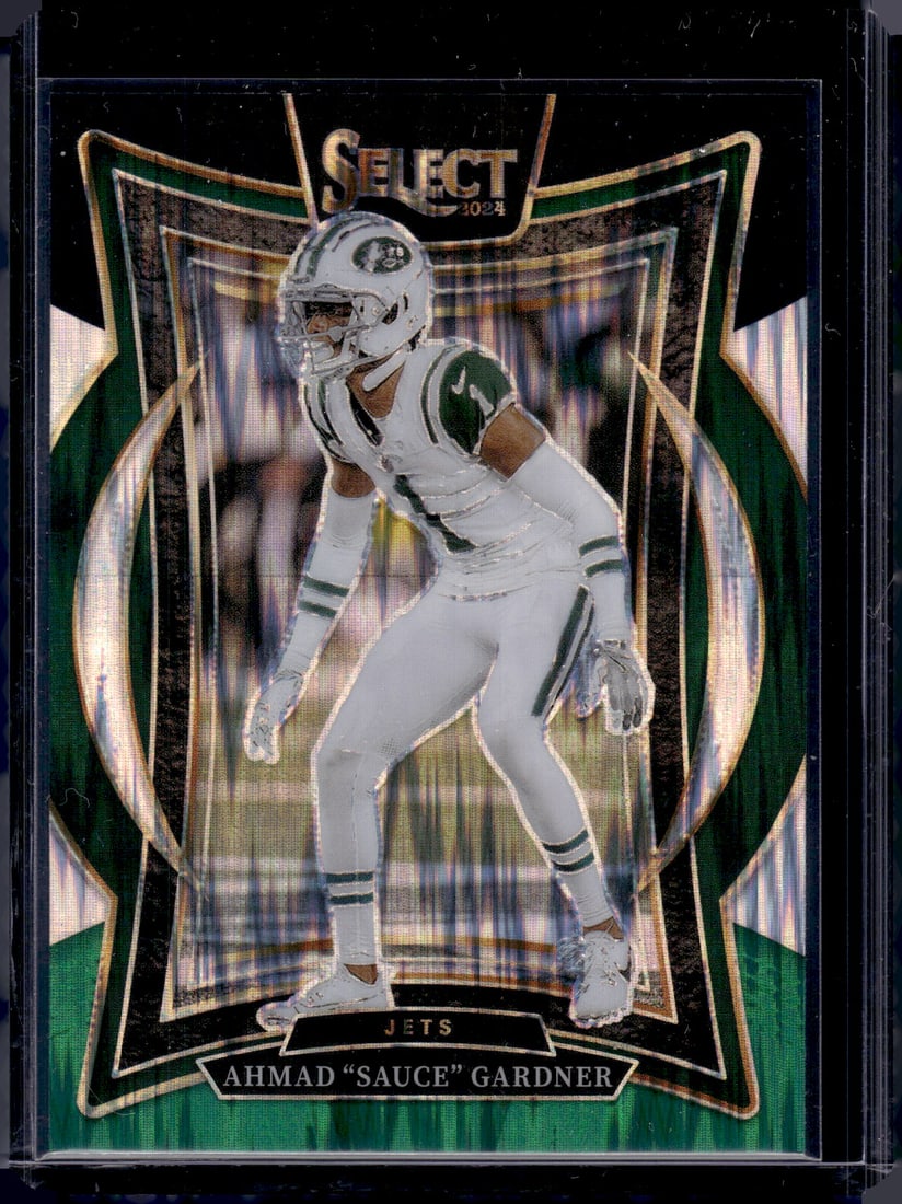 Ahmad 'Sauce' Gardner Black/Green Shock Prizm 2024 Select #93 New York Jets: Panini Select, Prizm, Mosaic, Contenders, Zenith, Phoenix, Illusions, Absolute, Rookie NFL Sports Trading Cards, SP, SSP, Cards, Football Cards for Sale Near Me, Superbowl & Hall of Fame Player Cards,