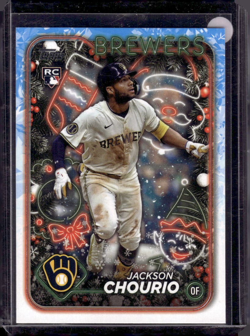 Jackson Chourio Rookie Card 2024 Topps Holiday #H119 Brewers Baseball Card: Topps Baseball MLB Trading & Sports Cards, Sports Cards for Sale Near Me, World Series & Hall of Fame Players Memorabilia, Refractors, X-Fractors, Numbered, SP, SSP, Valuable Auction Memorabilia Lots 