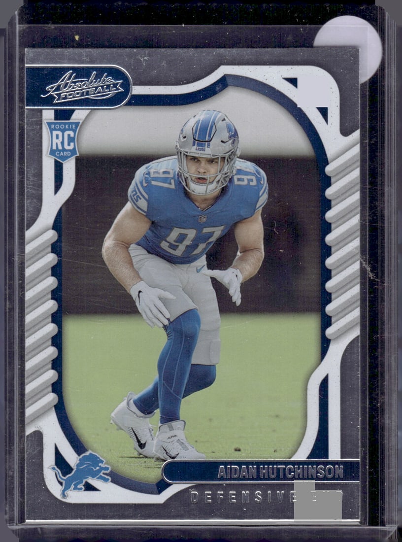 Aidan Hutchinson Rookie Card 2022 Absolute #113 Detroit Lions: Panini Select, Prizm, Mosaic, Contenders, Zenith, Phoenix, Illusions, Absolute, Rookie NFL Sports Trading Cards, SP, SSP, Cards, Football Cards for Sale Near Me, Superbowl & Hall of Fame Player Cards,