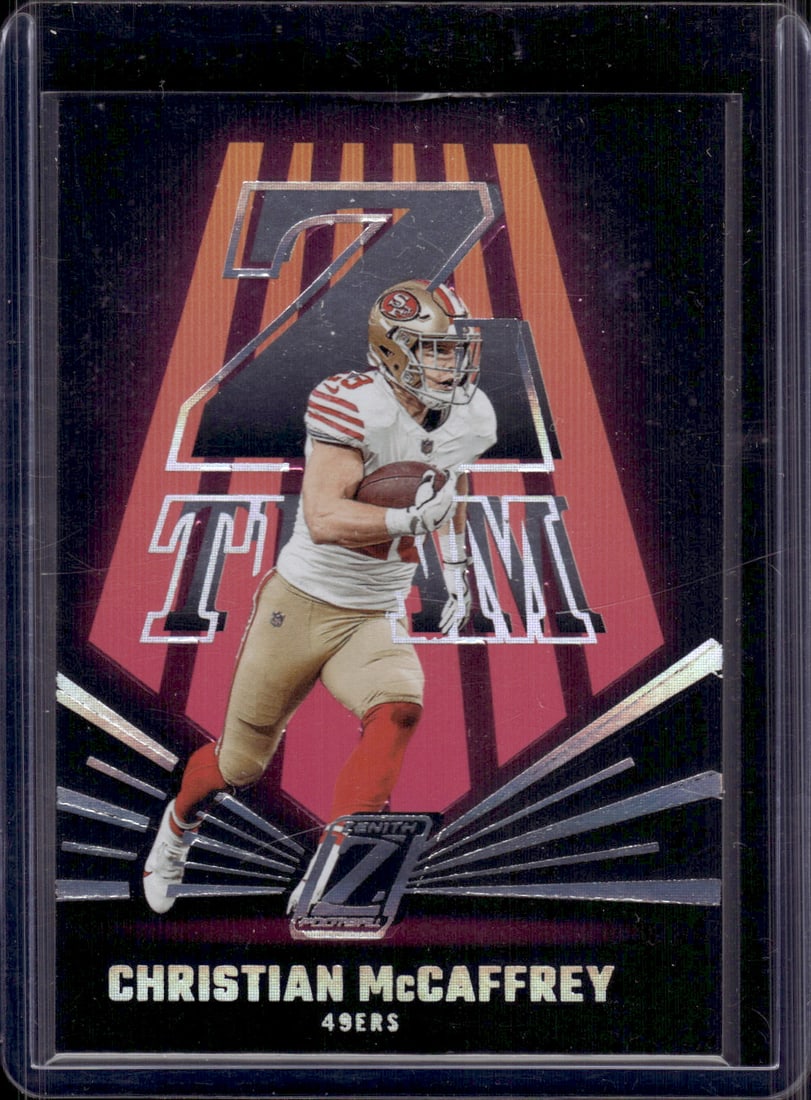 Christian McCaffrey Z-Team 2023 Zenith #13 49ers Football Card: Panini Select, Prizm, Mosaic, Contenders, Zenith, Phoenix, Illusions, Absolute, Rookie NFL Sports Trading Cards, SP, SSP, Cards, Football Cards for Sale Near Me, Superbowl & Hall of Fame Player Cards,