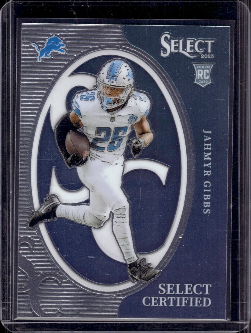 Jahmyr Gibbs Rookie Card Select Certified 2023 Select #CRO-JGI Lions: Panini Select, Prizm, Mosaic, Contenders, Zenith, Phoenix, Illusions, Absolute, Rookie NFL Sports Trading Cards, SP, SSP, Cards, Football Cards for Sale Near Me, Superbowl & Hall of Fame Player Cards,