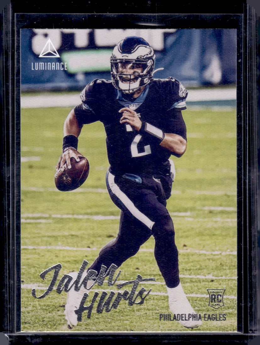Jalen Hurts Rookie Card 2020 Chronicles Luminance #210 Eagles Football Card: Panini Select, Prizm, Mosaic, Contenders, Zenith, Phoenix, Illusions, Absolute, Rookie NFL Sports Trading Cards, SP, SSP, Cards, Football Cards for Sale Near Me, Superbowl & Hall of Fame Player Cards,