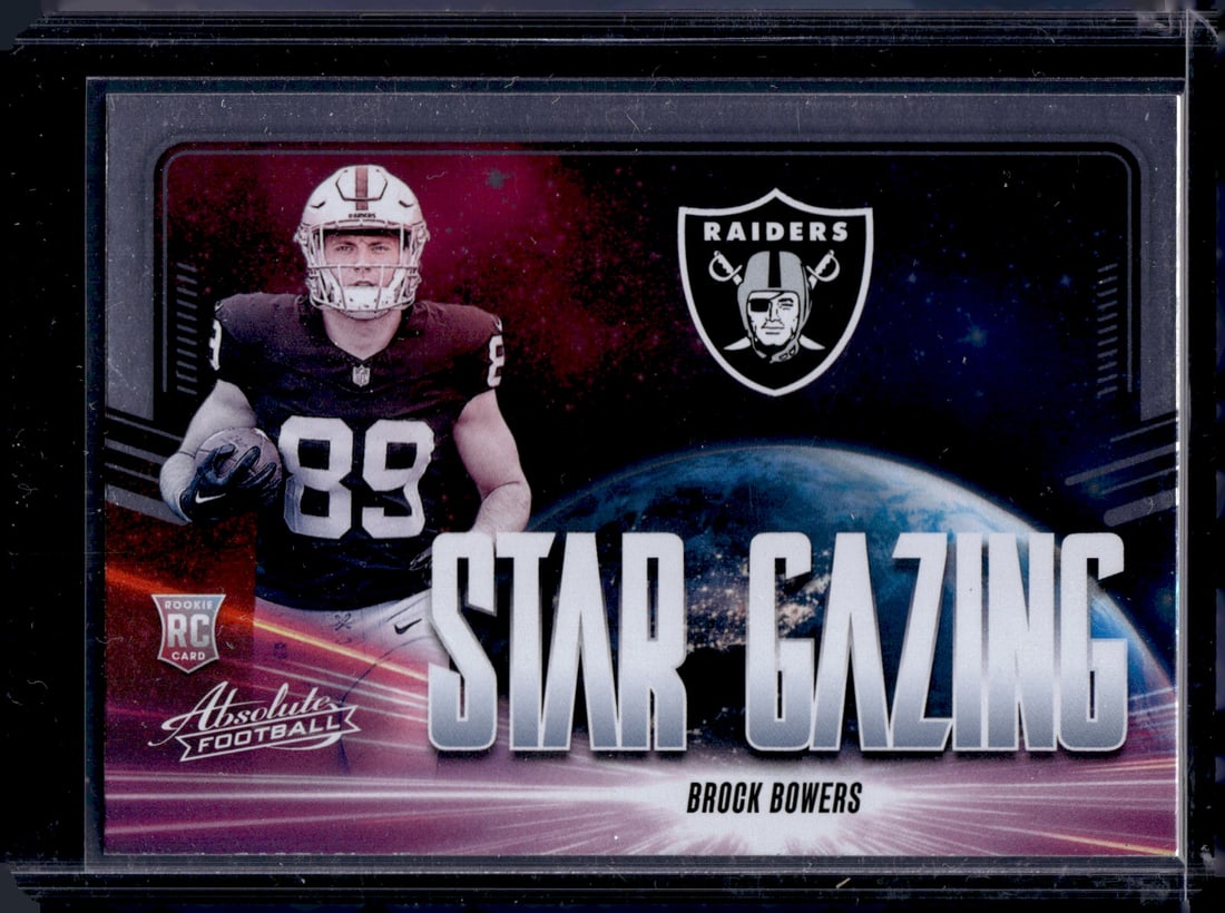 Brock Bowers Rookie Card Stargazing 2024 Absolute #SG-BBS Raiders: Panini Select, Prizm, Mosaic, Contenders, Zenith, Phoenix, Illusions, Absolute, Rookie NFL Sports Trading Cards, SP, SSP, Cards, Football Cards for Sale Near Me, Superbowl & Hall of Fame Player Cards,