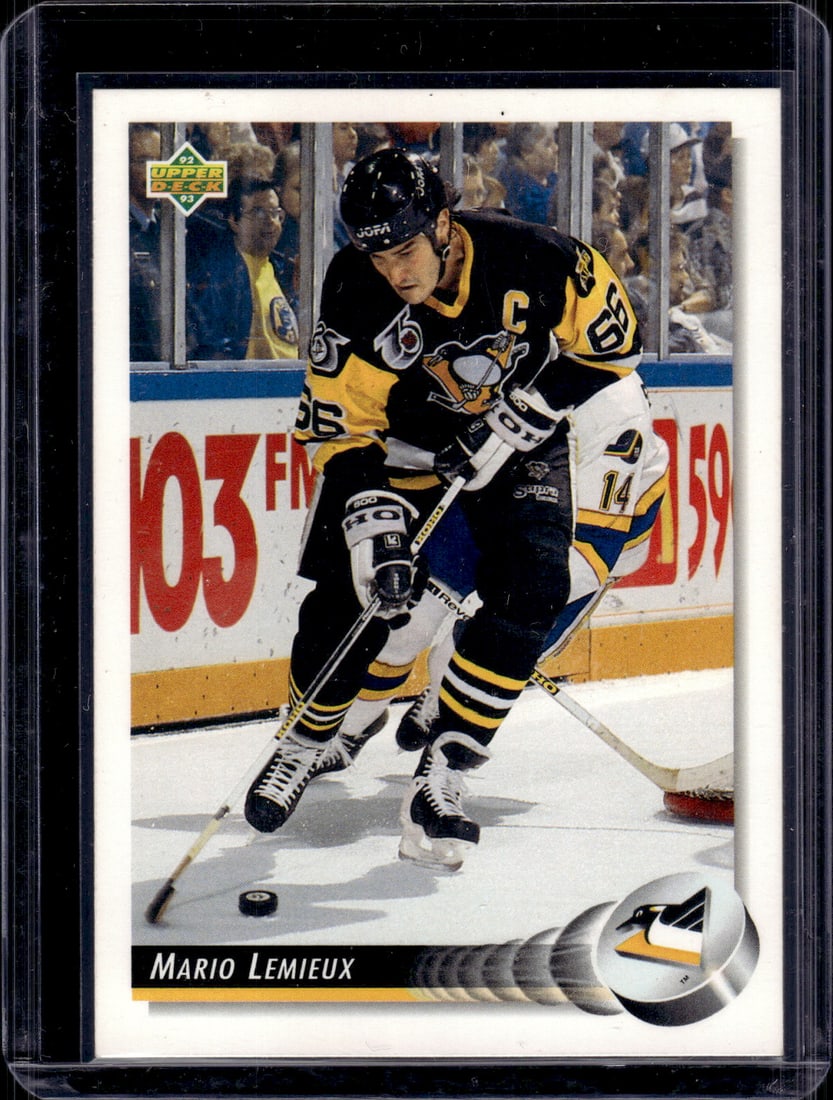 Mario Lemieux 1992-93 Upper Deck #26 Pittsburgh Penguins: Upper Deck Vintage NHL Hockey Trading & Sports Cards, Old Sports Cards for Sale Near Me, Stanley Cup & Hall of Fame Players, Valuable Auction Memorabilia Lots for Sale On Line