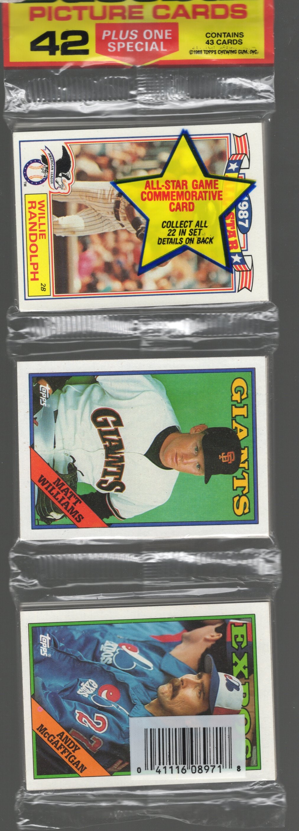 1988 Topps Baseball Cards Hanger Rack Pack - 48 Sports Cards Plus 1 Special Card You Receive the (1 of 2)