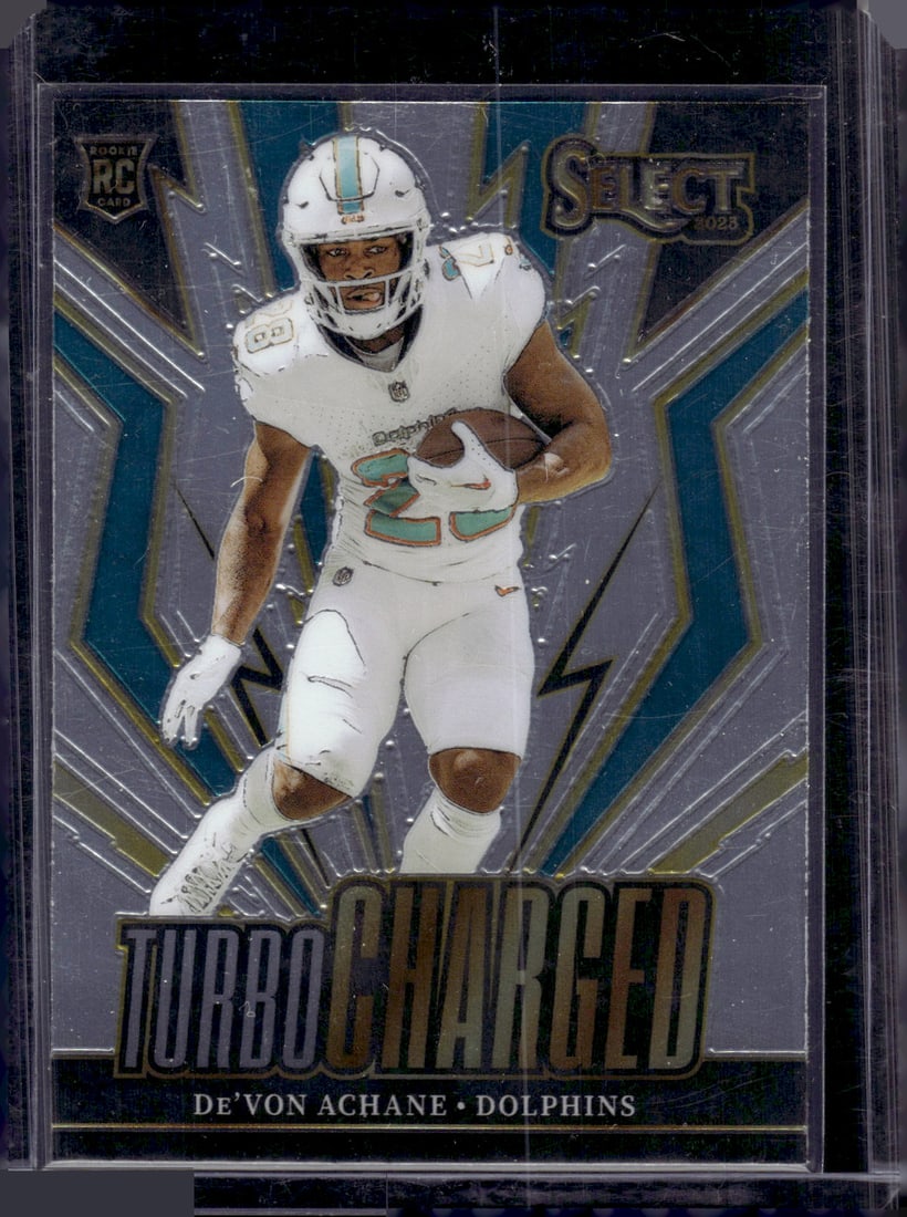 De'Von Achane Rookie Card Turbocharged 2023 Panini Select #TUR-DAC Miami Dolphins: Donruss Optic Football NLF Trading & Sports Cards, Sports Cards for Sale Near Me, Valuable Memorabilia Auction Lots Sold On Line, SP, SSP