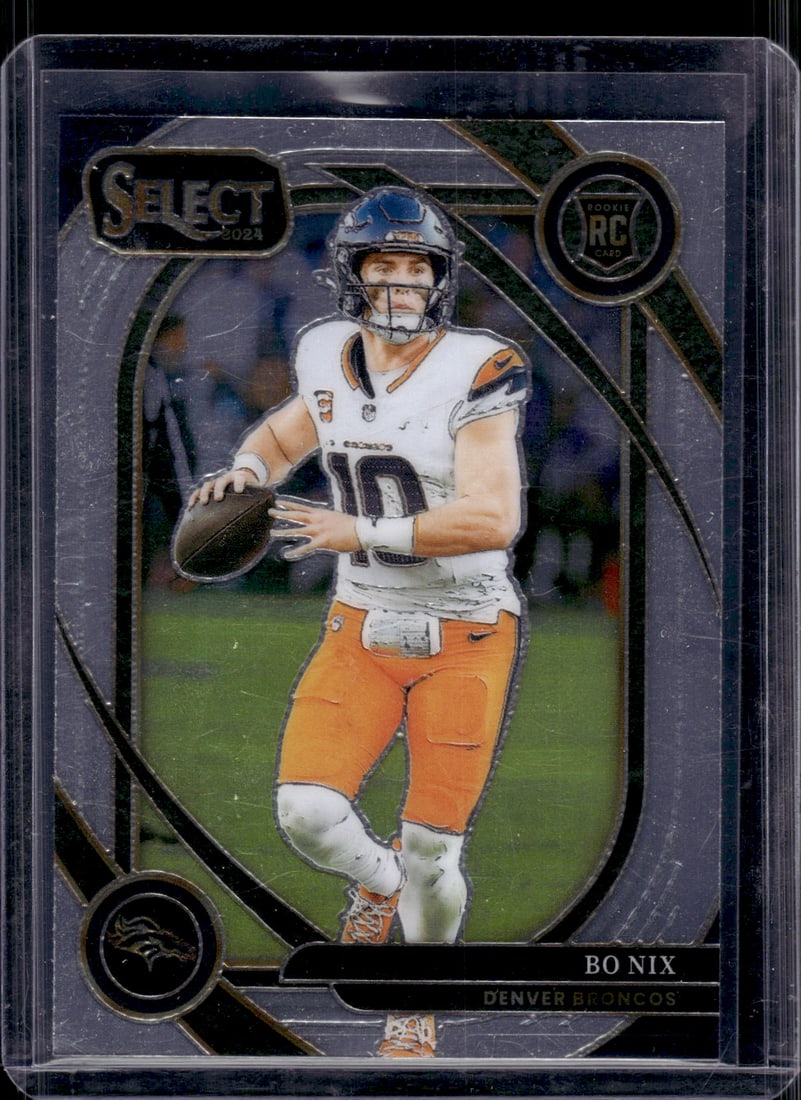 Bo Nix Rookie Card Club Level 2024 Panini Select #221 Denver Broncos Football Card: Panini Select, Prizm, Mosaic, Contenders, Zenith, Phoenix, Illusions, Absolute, Rookie NFL Sports Trading Cards, SP, SSP, Cards, Football Cards for Sale Near Me, Superbowl & Hall of Fame Player Cards,