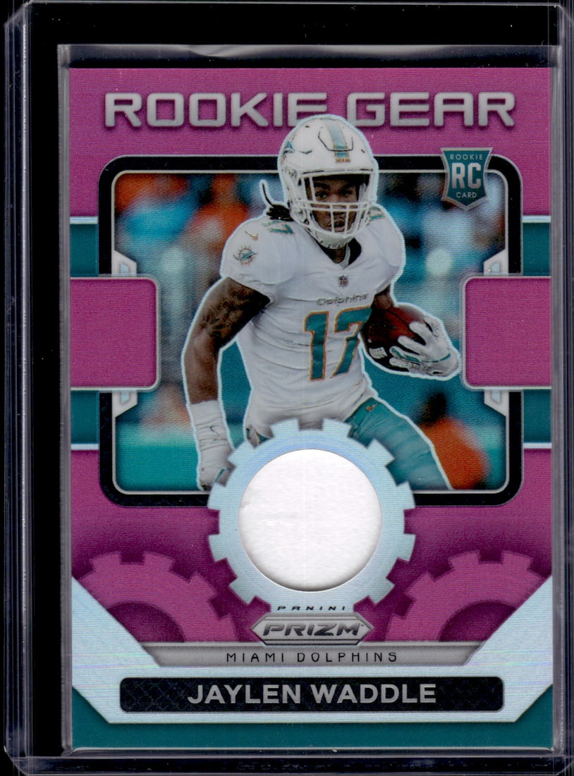 Jaylen Waddle Rookie Card Pink Prizm Patch 2021 Panini Prizm #RG-8 Miami Dolphins (1 of 2)