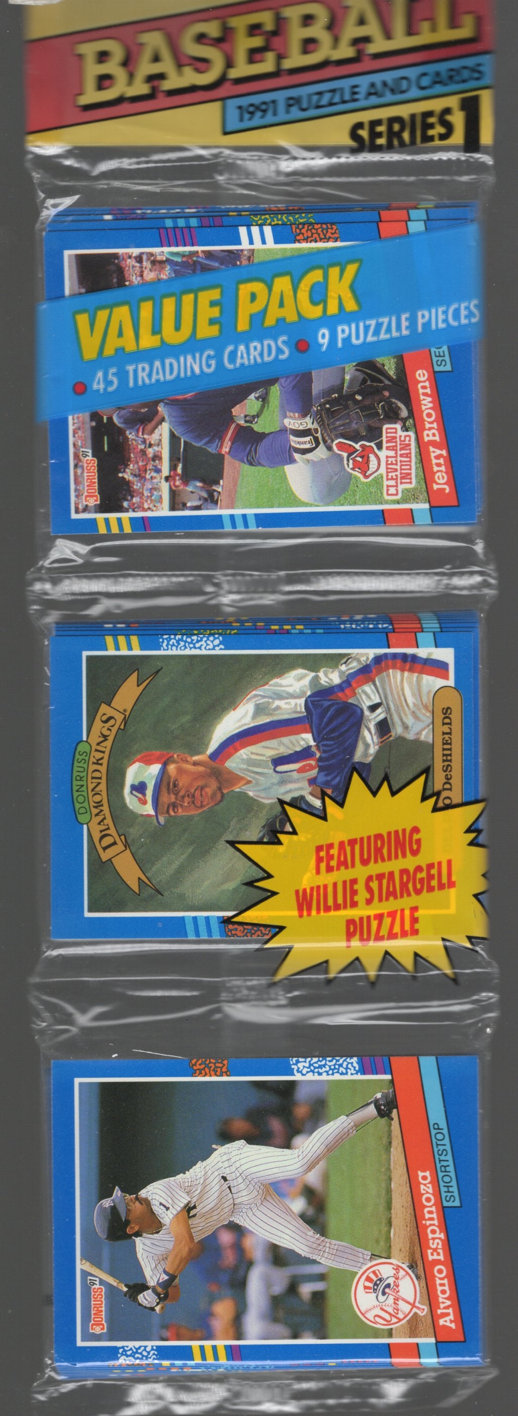 1991 Donruss Series 1 RACK PACK Vintage Baseball Card Factory Sealed - You Get the Pack Shown: Vintage Valuable Donruss Baseball MLB Trading & Sports Cards, Robin Yount, George Brett, Rickey Henderson, Nolan Ryan, Old Sports Cards for Sale Near Me, World Series & hall of Fame Players, Auction M