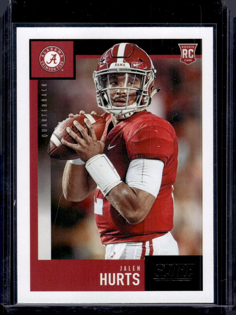Jalen Hurts Rookie Card 2020 Panini Score #394 Alabama Crimson Tide: Panini Select, Prizm, Mosaic, Contenders, Zenith, Phoenix, Illusions, Absolute, Rookie NFL Sports Trading Cards, SP, SSP, Cards, Football Cards for Sale Near Me, Superbowl & Hall of Fame Player Cards,