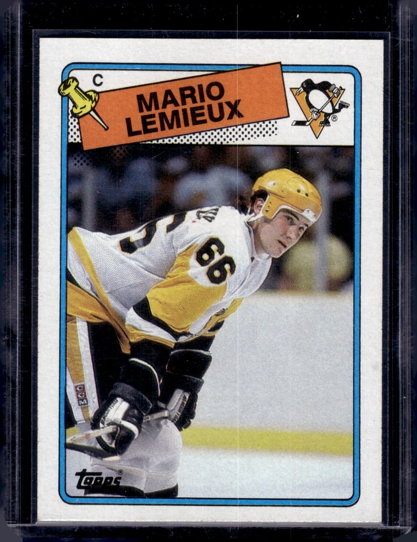 Mario Lemieux 1988-89 Topps #1 Pittsburgh Penguins: Topps Vintage NHL Hockey Trading & Sports Cards, Old Sports Cards for Sale Near Me, Stanley Cup & Hall of Fame Players, Valuable Auction Memorabilia Lots for Sale On Line