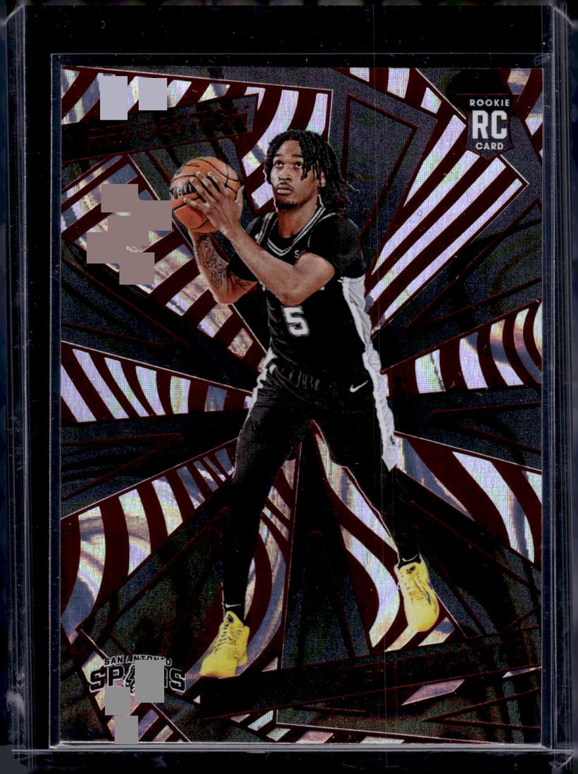 Stephon Castle Rookie Card Red Swirl 2024-25 Panini Revolution #116 Spurs NBA: Panini Select, Prizm, Mosaic, Contenders, Revolution, Phoenix, NBA Hoops, Rookie NFL Sports Trading Cards, Silver, SP, SSP, Wave Prizms, Numbered Cards, Basketball sports Cards for Sale Near Me, NBA C