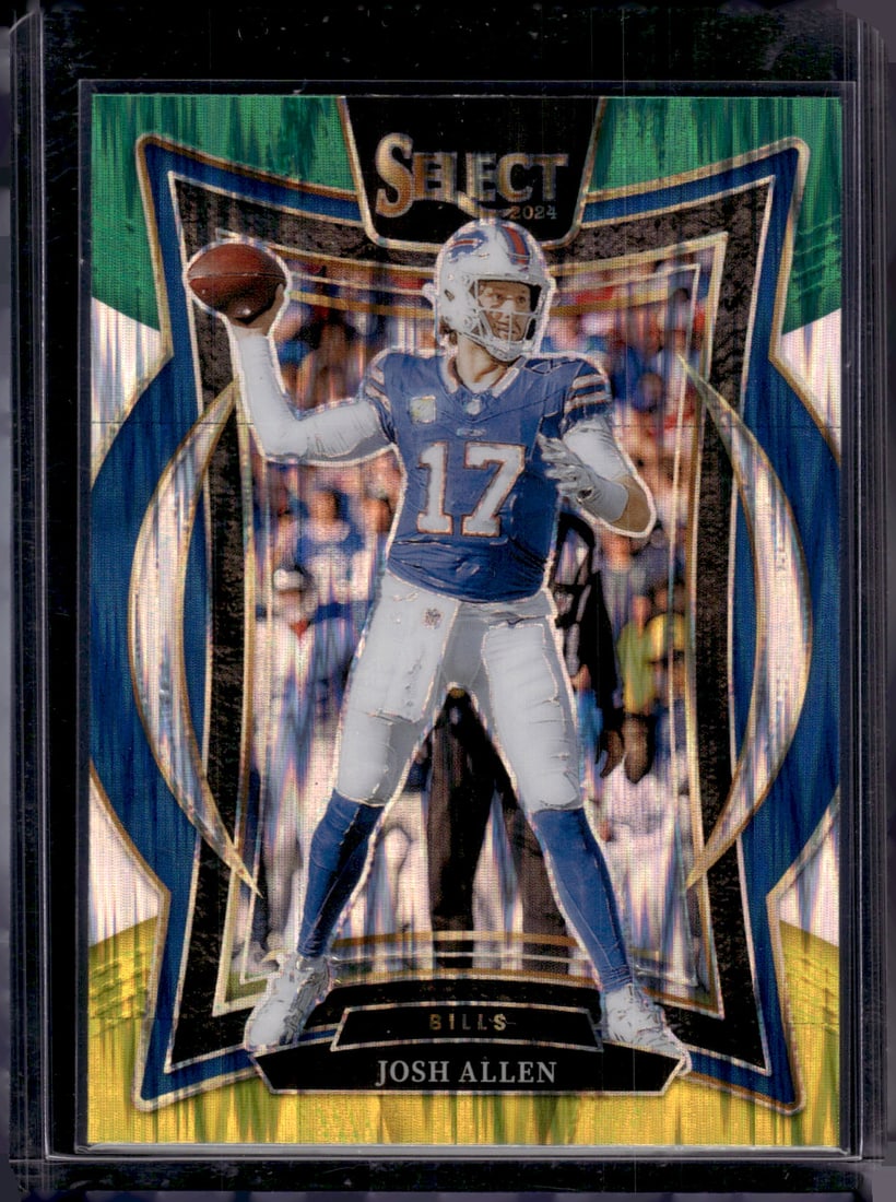 Josh Allen Green/Yellow Shock Prizm 2024 Panini Select #34 Buffalo Bills (1 of 2)
