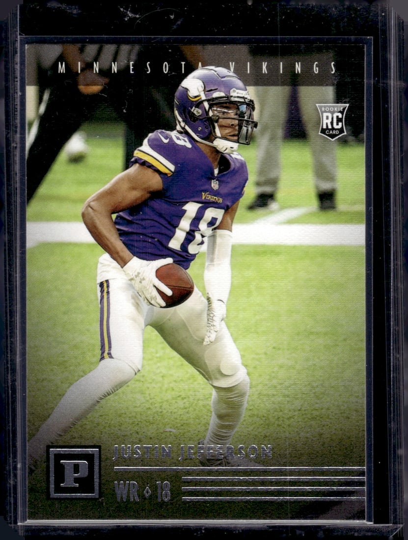 Justin Jefferson Rookie Card 2020 Chronicles Panini #PA-23 Minnesota Vikings: Panini Select, Prizm, Mosaic, Contenders, Zenith, Phoenix, Illusions, Absolute, Rookie NFL Sports Trading Cards, SP, SSP, Cards, Football Cards for Sale Near Me, Superbowl & Hall of Fame Player Cards,