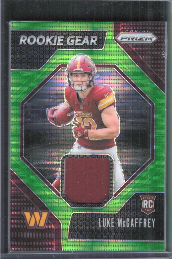Luke McCaffrey Rookie Card 2024 Panini Prizm Rookie Gear Neon Green Pulsar #RG-LMY Patch Card: Panini Select, Prizm, Mosaic, Contenders, Zenith, Phoenix, Illusions, Absolute, Rookie NFL Sports Trading Cards, SP, SSP, Cards, Football Cards for Sale Near Me, Superbowl & Hall of Fame Player Cards,