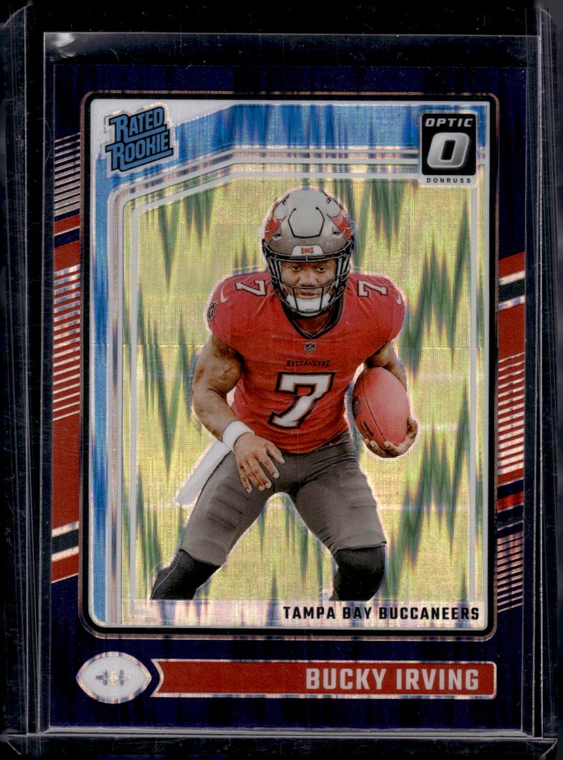 Bucky Irving Rookie Card Purple Shock Prizm 2024 Donruss Optic #216 Buccaneers (1 of 2)