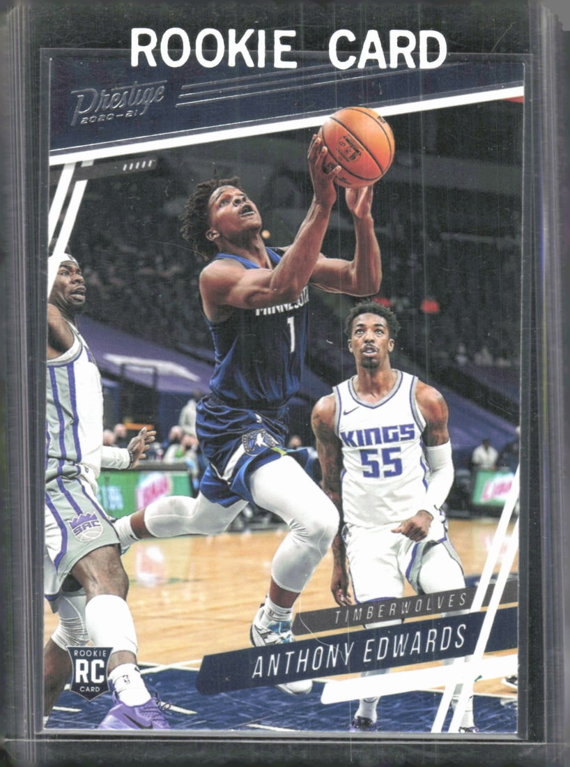 Anthony Edwards Rookie Card, 2020-21 Panini Prestige #58, Minnesota Timberwolves: Panini Select, Prizm, Mosaic, Contenders, Revolution, Phoenix, NBA Hoops, Rookie NFL Sports Trading Cards, Silver, SP, SSP, Wave Prizms, Numbered Cards, Basketball sports Cards for Sale Near Me, NBA C