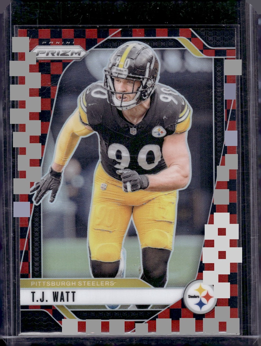 Tj Watt Black & Red Checker Prizm SSP 2024 Panini Prizm #245 Pittsburgh Steelers (1 of 2)
