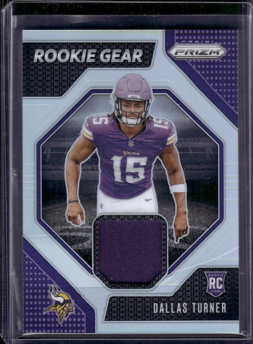 Dallas Turner Silver Prizm Rookie Patch 2024 Panini Prizm #RG-DTR Minnesota Vikings: Panini Select, Prizm, Mosaic, Contenders, Zenith, Phoenix, Illusions, Absolute, Rookie NFL Sports Trading Cards, SP, SSP, Cards, Football Cards for Sale Near Me, Superbowl & Hall of Fame Player Cards,