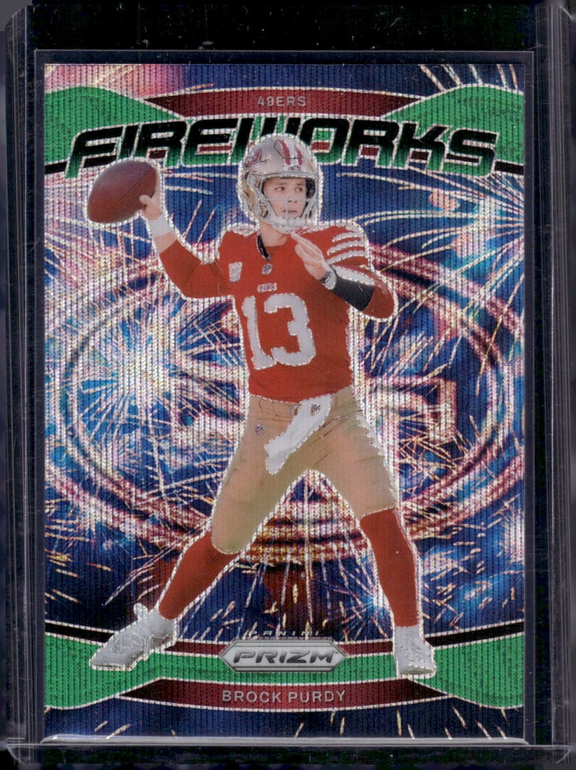 Brock Purdy Fireworks Green Prizm 2024 Panini Prizm #2 49ers Football Card: Panini Select, Prizm, Mosaic, Contenders, Zenith, Phoenix, Illusions, Absolute, Rookie NFL Sports Trading Cards, SP, SSP, Cards, Football Cards for Sale Near Me, Superbowl & Hall of Fame Player Cards,