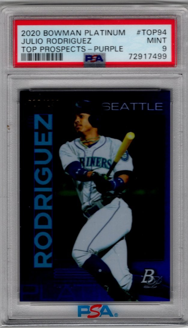 Julio Rodriguez Prospects Purple /250 2020 Bowman Platinum #TOP94 PSA 9 Mariners (1 of 2)
