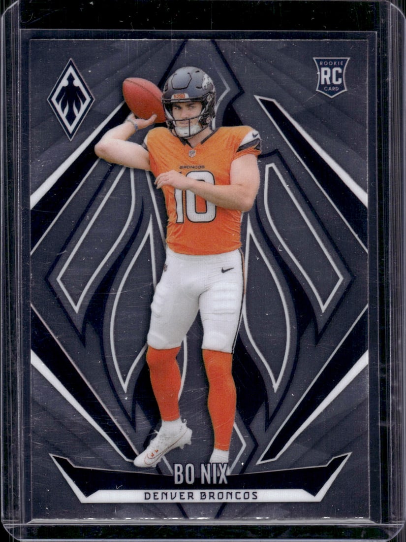 Bo Nix Rookie Card 2024 Panini Phoenix #159 Denver Broncos Football Card: Panini Select, Prizm, Mosaic, Contenders, Zenith, Phoenix, Illusions, Absolute, Rookie NFL Sports Trading Cards, SP, SSP, Cards, Football Cards for Sale Near Me, Superbowl & Hall of Fame Player Cards,