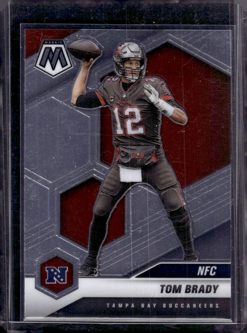 Tom Brady 2021 Panini Mosaic #201: Panini Select, Prizm, Mosaic, Contenders, Zenith, Phoenix, Illusions, Absolute, Rookie NFL Sports Trading Cards, SP, SSP, Cards, Football Cards for Sale Near Me, Superbowl & Hall of Fame Player Cards,
