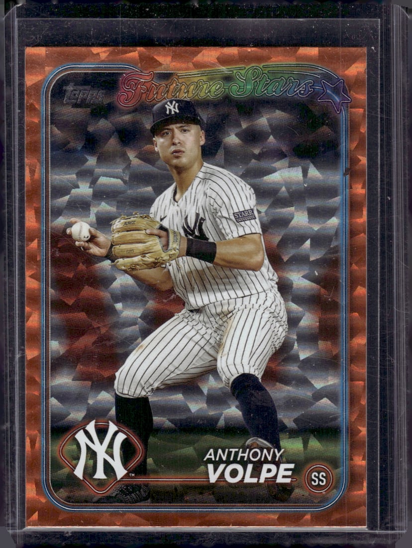 Anthony Volpe Future Stars Orange Crackle /299 2024 Topps #180 New York Yankees: Topps Baseball MLB Trading & Sports Cards, Sports Cards for Sale Near Me, World Series & Hall of Fame Players Memorabilia, Refractors, X-Fractors, Numbered, SP, SSP, Valuable Auction Memorabilia Lots 