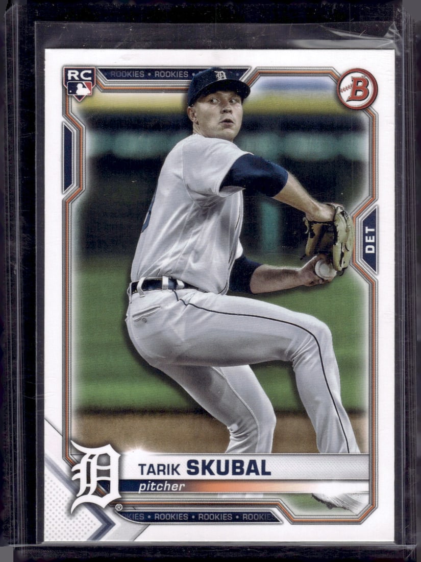 Tarik Skubal Rookie Card 2021 Bowman #11 Detroit Tigers Baseball Card: Bowman Baseball MLB Trading & Sports Cards, Sports Cards for Sale Near Me, World Series & Hall of Fame Players, SP, SSP, Chrome, 1st Bowman, Auction Memorabilia Lots Sold On Line