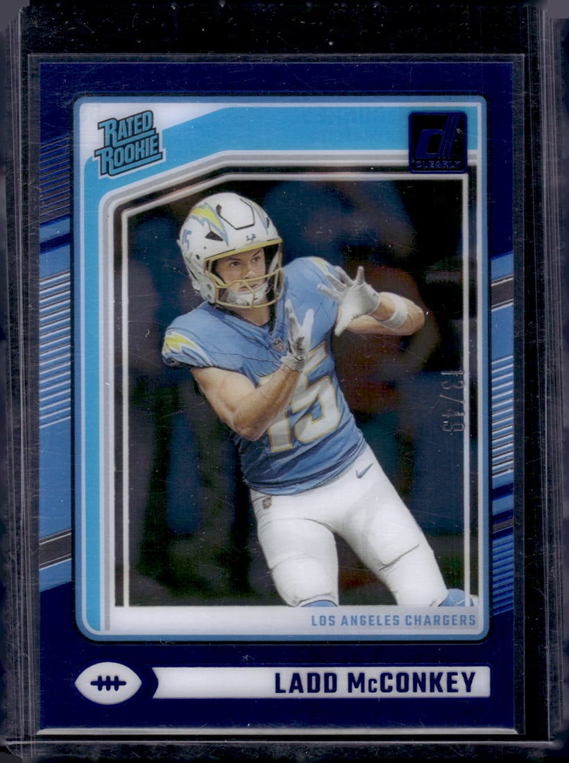 Ladd McConkey Rookie Card Blue /49 2024 Panini Clearly Donruss #68 Los Angeles Chargers (1 of 2)