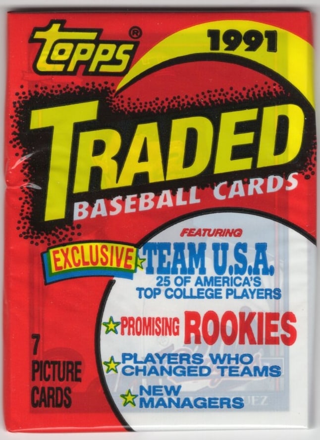 1991 Topps TRADED Series Vintage Baseball Cards Retail Box Wax Pack Sports Cards Rookie Cards: Topps MLB Baseball Trading & Sports Cards & Memorabilia, Chipper Jones, Ken Griffey, Jr., Frank Thomas, Bo Jackson, Cal Ripken, Nolan Ryan, Craig Biggio Rookie Card, Dwight Gooden, Rickey Henderson, P