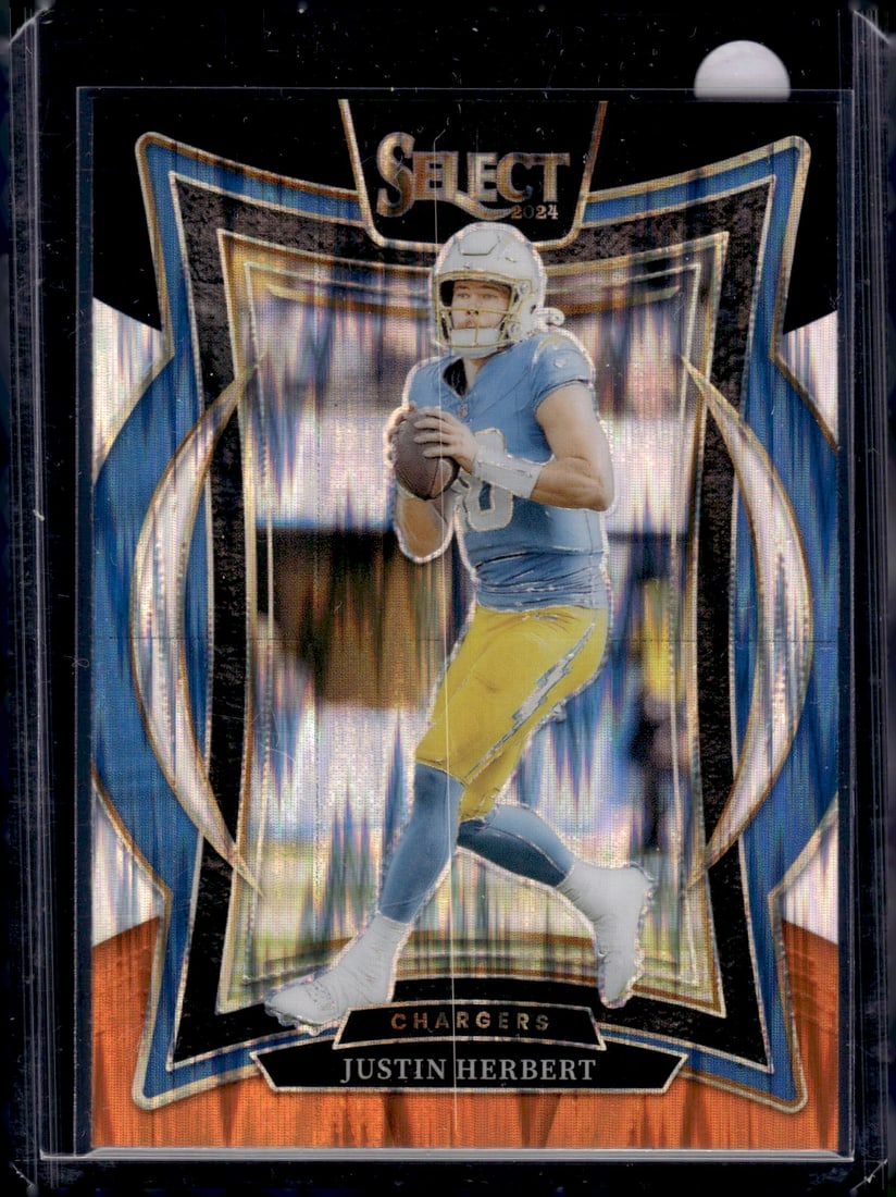 Justin Hebert Black/Orange Shock Prizm 2024 Panini Select #41 Chargers Football Card (1 of 2)