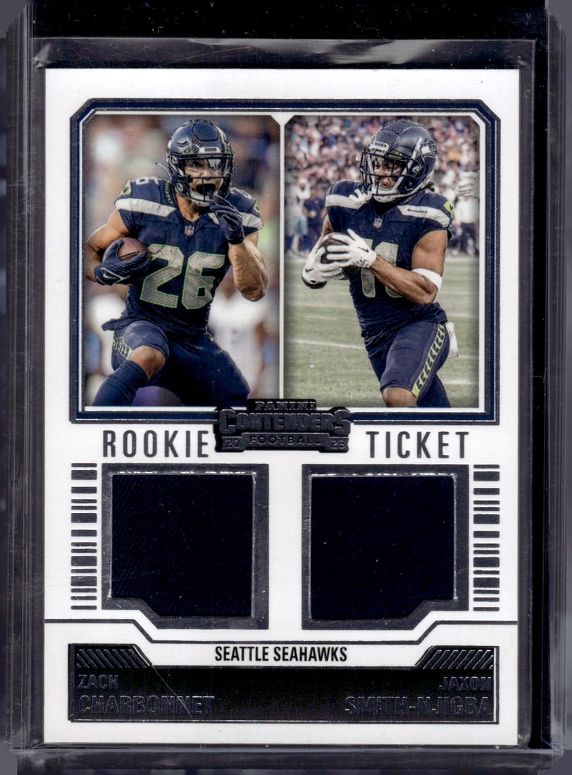 Jaxon Smith-Njigba/Zach Charbonnet Rookie Ticket Dual Patch 2023 Contenders #DS-13 (1 of 2)