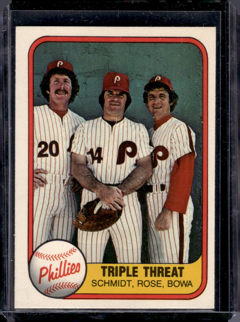 Phillies Triple Threat Schmidt/Rose/Bowa 1981 Fleer #NNO: Fleer Vintage Baseball MLB Trading & Sports Cards, Old Sports Cards for Sale Near Me, Auction Memorabilia Lots for Sale On Line, World Series & Hall of Fame Players