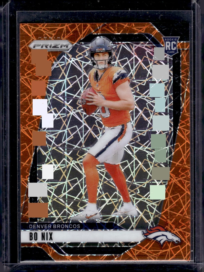 Bo Nix Rookie Card Orange Lazer Prizm 2024 Panini Prizm #309 Denver Broncos: Panini Select, Prizm, Mosaic, Contenders, Zenith, Phoenix, Illusions, Absolute, Rookie NFL Sports Trading Cards, SP, SSP, Cards, Football Cards for Sale Near Me, Superbowl & Hall of Fame Player Cards,