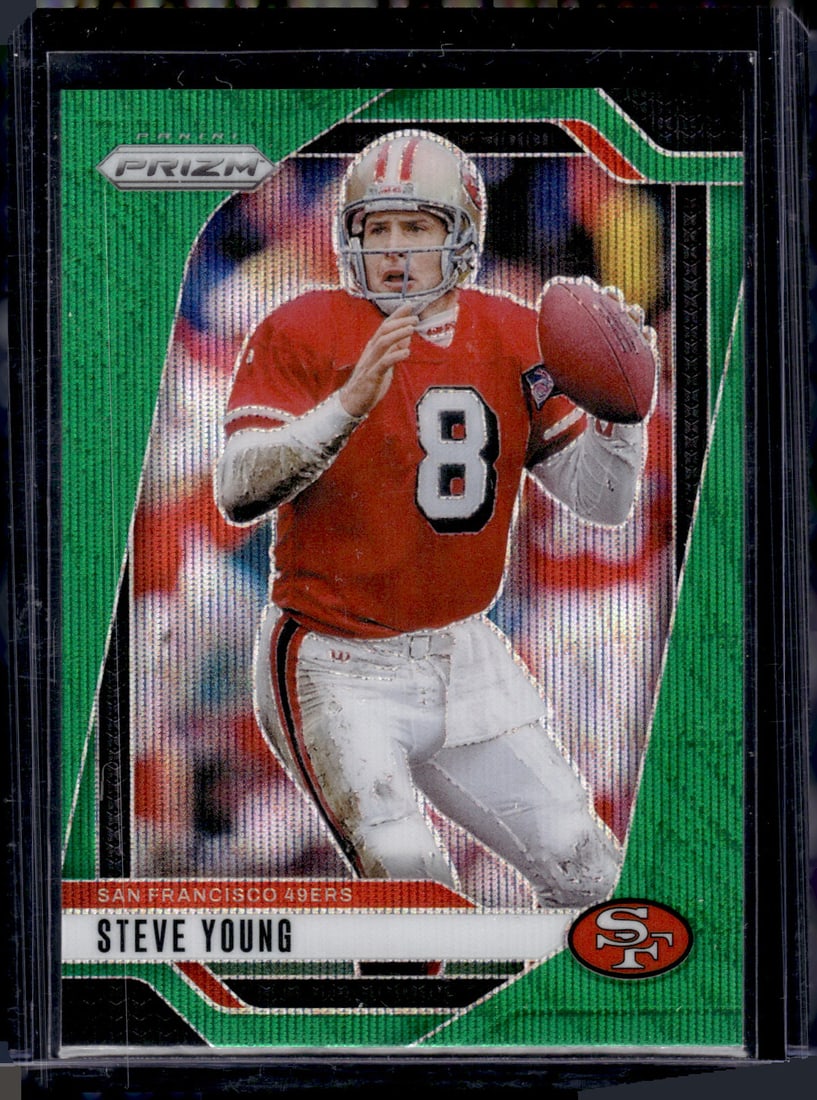 Steve Young Green Wave Prizm 2024 Panini Prizm #256 49ers Football Card: Panini Select, Prizm, Mosaic, Contenders, Zenith, Phoenix, Illusions, Absolute, Rookie NFL Sports Trading Cards, SP, SSP, Cards, Football Cards for Sale Near Me, Superbowl & Hall of Fame Player Cards,