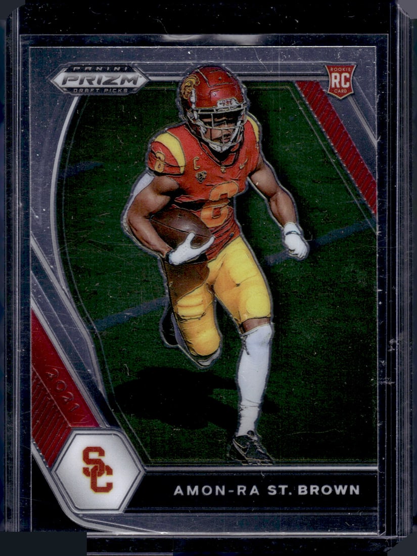 Amon-Ra St. Brown Rookie Card 2021 Prizm Draft Picks #133 USC Trojans, Detroit Lions: Panini Select, Prizm, Mosaic, Contenders, Zenith, Phoenix, Illusions, Absolute, Rookie NFL Sports Trading Cards, SP, SSP, Cards, Football Cards for Sale Near Me, Superbowl & Hall of Fame Player Cards,