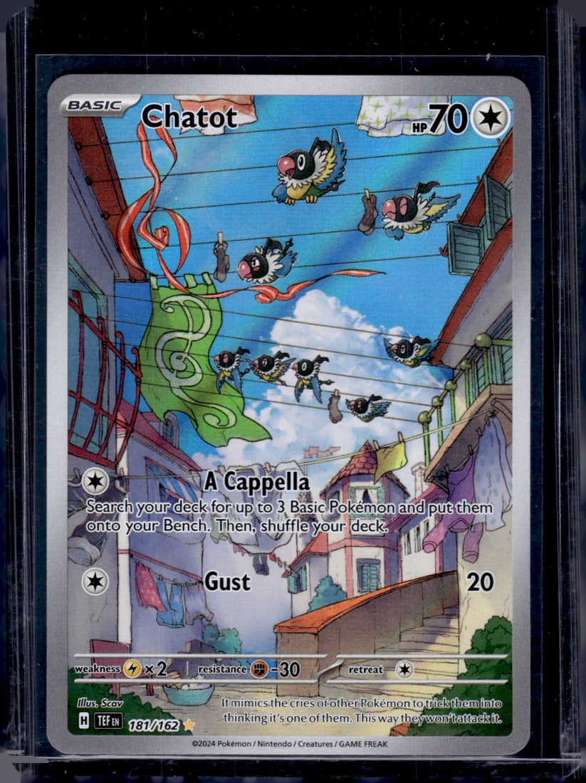 2024 Pokemon Temporal Forces Chatot Illustration Rare #181: Pokemon Trading Card Game Cards, Charizard, Pikachu, Mewto, EX, Referse Holo, Holo Rare Cards, Secret Rare Cards, Full Art Cards, Evee, 3 Stars Ultra Rare Cards, Double Rare, Illustration Rare, Specia