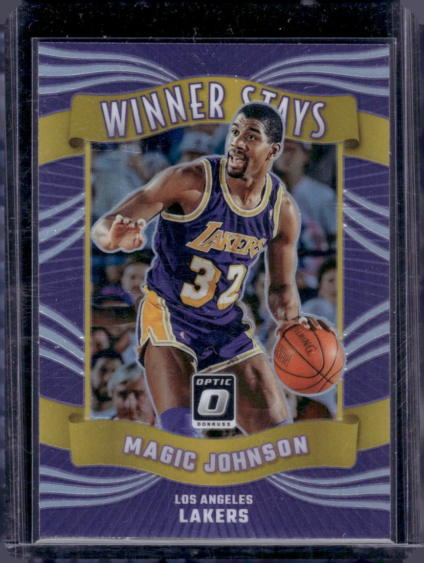 Magic Johnson Winner Stays Holo Prizm 2023-24 Donruss Optic #11 Los Angeles Lakers (1 of 2)