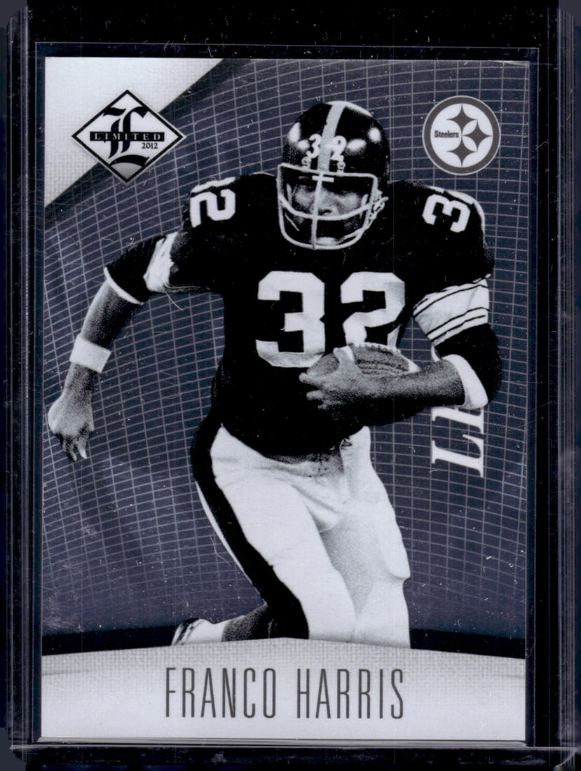 Franco Harris /349 2012 Panini Limited #104 Pittsburgh Steelers: Panini Select, Prizm, Mosaic, Contenders, Zenith, Phoenix, Illusions, Absolute, Rookie NFL Sports Trading Cards, SP, SSP, Cards, Football Cards for Sale Near Me, Superbowl & Hall of Fame Player Cards,