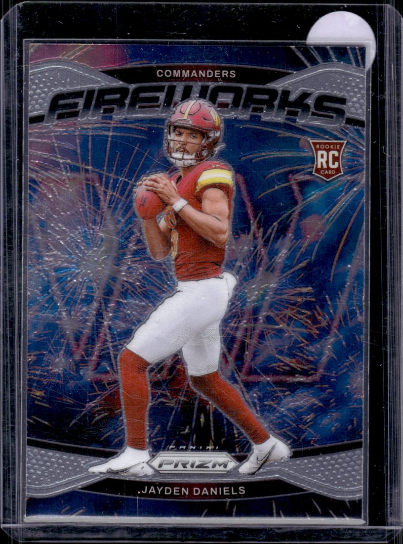 Jayden Daniels Rookie Card Fireworks 2024 Panini Prizm #24 Washington Commanders: Panini Select, Prizm, Mosaic, Contenders, Zenith, Phoenix, Illusions, Absolute, Rookie NFL Sports Trading Cards, SP, SSP, Cards, Football Cards for Sale Near Me, Superbowl & Hall of Fame Player Cards,