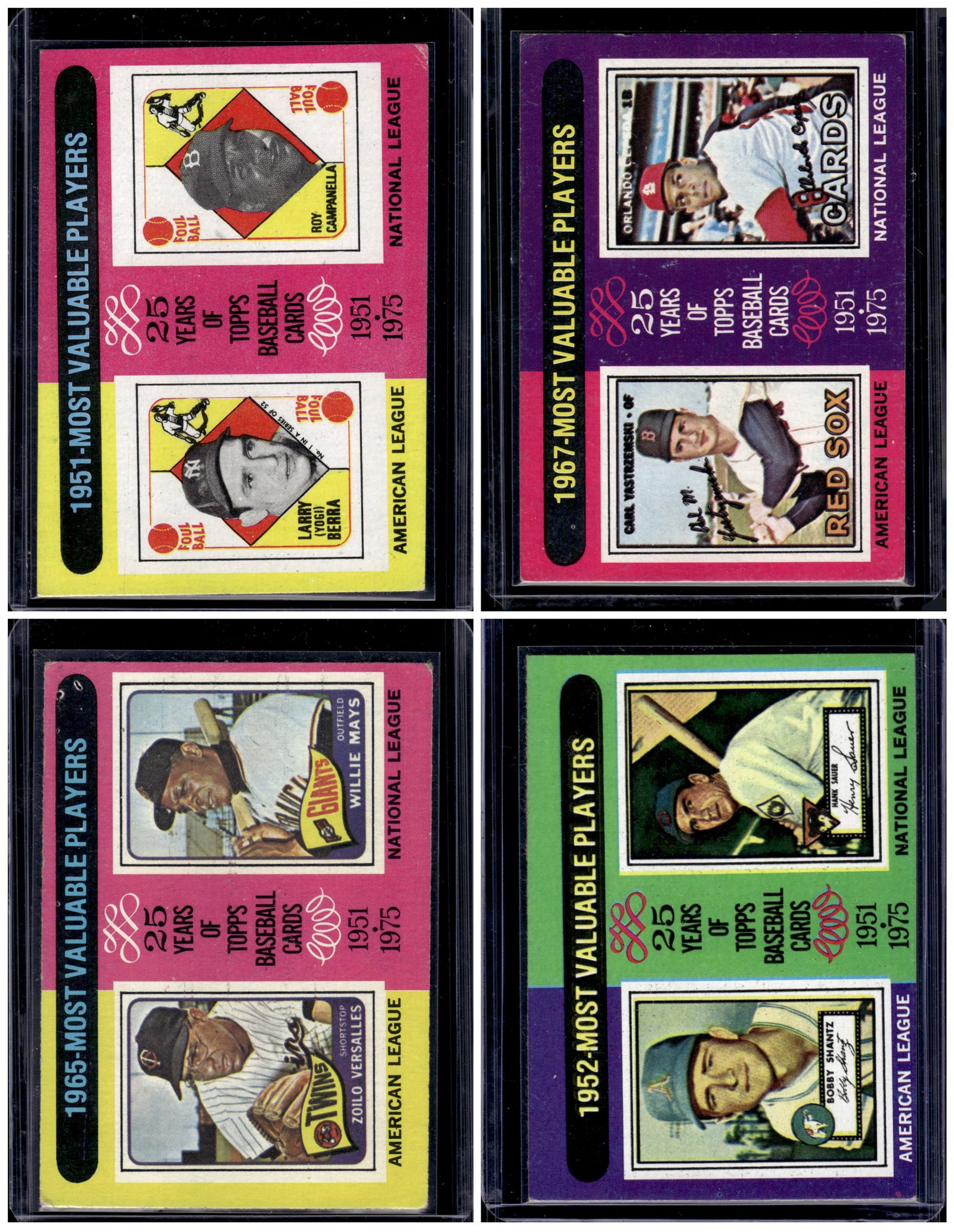 Lot of 4 1975 Topps Baseball Cards. All MVP Inserts from Different Years See Pictures (1 of 2)