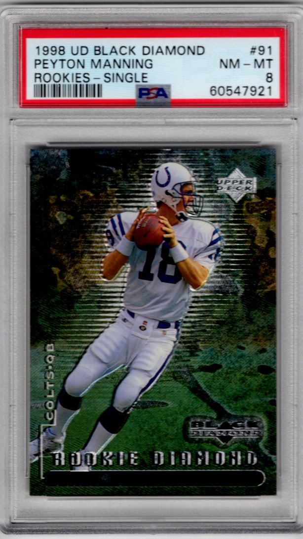 Peyton Manning Rookie Card 1998 Upper Deck Black Diamond #91 PSA 8 Colts Football Card (1 of 2)