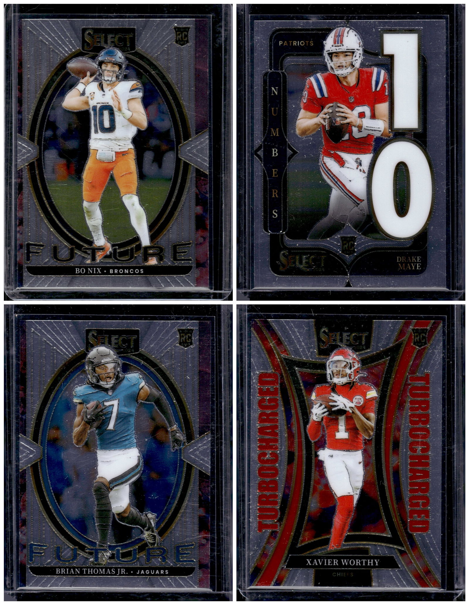 Lot of 4 2024 Panini Select NFL Rookie Card Inserts. Caleb Williams, Drake Maye, Thomas Jr., Worthy (1 of 1)
