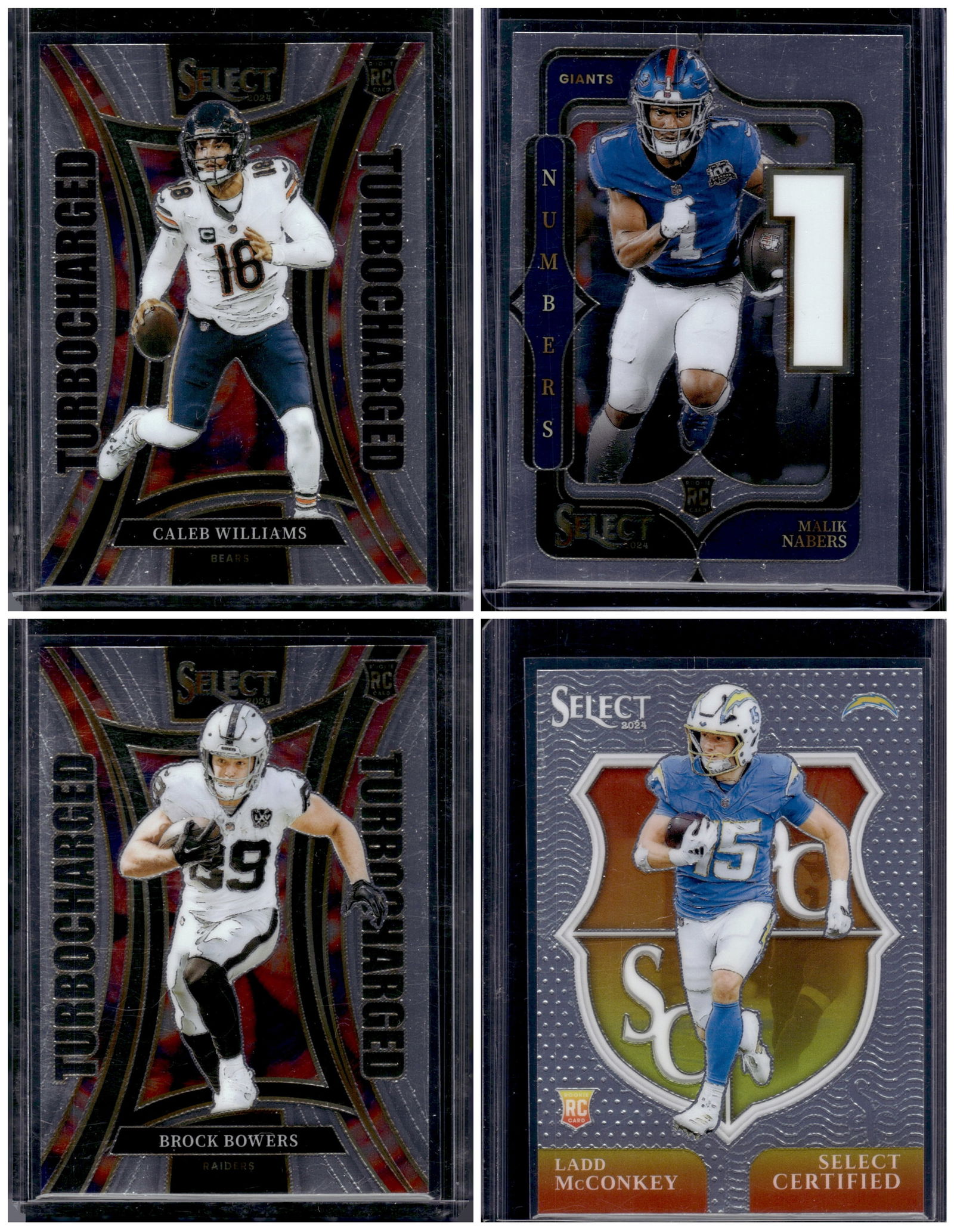 Lot of 4 2024 Select NFL Rookie Card Inserts. Caleb Williams, Malik Nabers, Brock Bowers, McConkey (1 of 1)