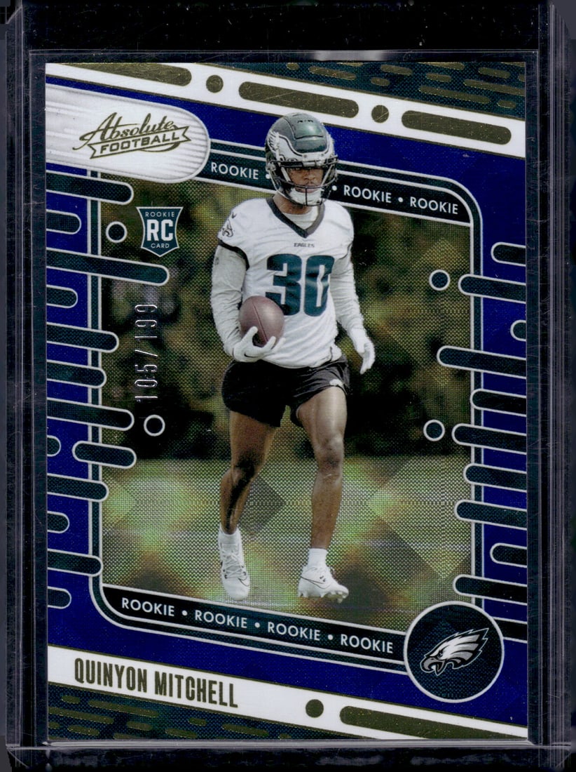 Quinyon Mitchell Rookie Card Blue Diamonds /199 2024 Panini Absolute #122 Eagles: Panini Select, Prizm, Mosaic, Contenders, Zenith, Phoenix, Illusions, Absolute, Rookie NFL Sports Trading Cards, SP, SSP, Cards, Football Cards for Sale Near Me, Superbowl & Hall of Fame Player Cards,